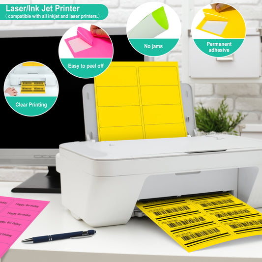 L LIKED Neon Multi-Color Paper, Bright Fluorescent Stickers Handwritten or Inkjet/Laser Print Colored Labels, 2"X4" for Shipping Envelopes & Small Packages-Green, Yellow, Pink (30 Sheets 300 Labels)