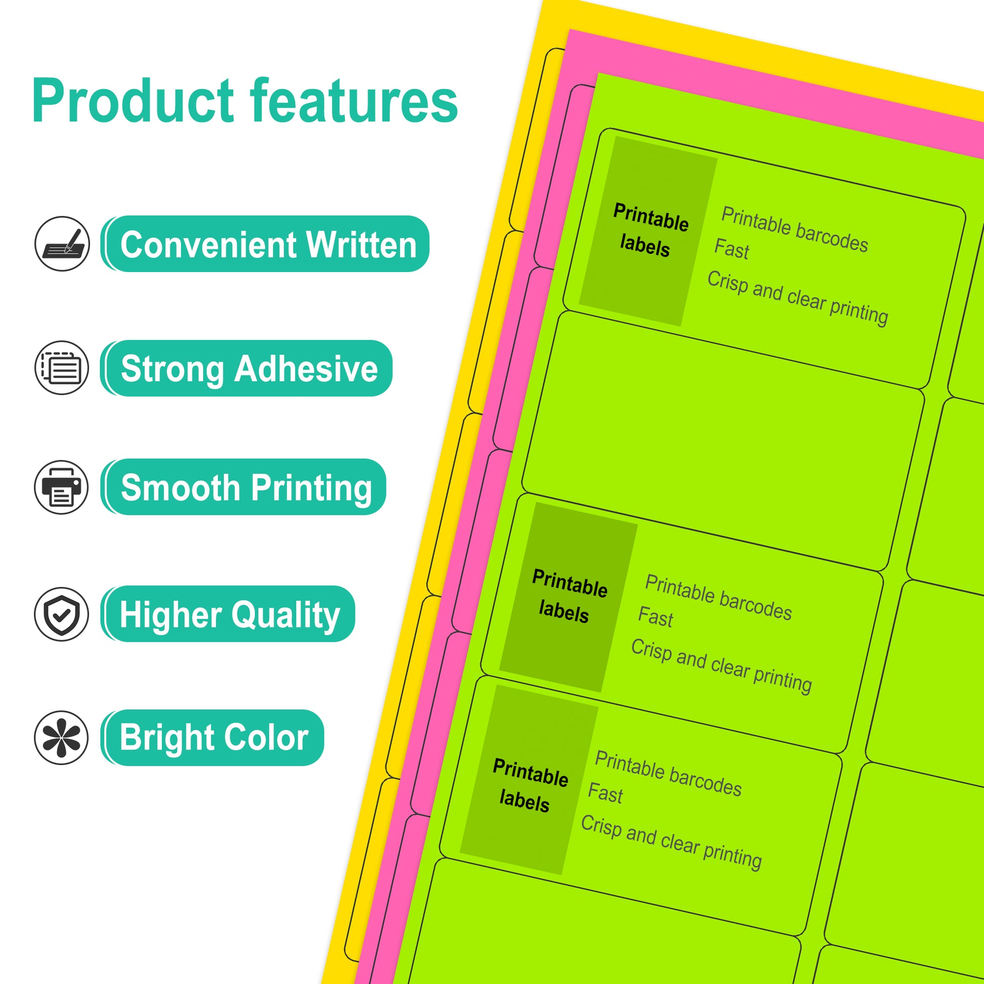 L LIKED Neon Multi-Color Paper, Bright Fluorescent Stickers Handwritten or Inkjet/Laser Print Colored Labels, 2"X4" for Shipping Envelopes & Small Packages-Green, Yellow, Pink (30 Sheets 300 Labels)