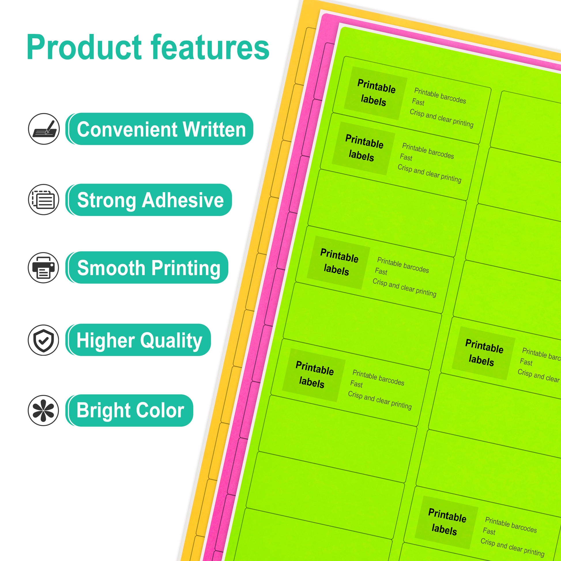 L LIKED Neon Multi-Color Paper, Fluorescent Neon Labels Handwritten or Inkjet/Laser Colored Labels, 1" X 2-5/8" for Shipping Envelopes & Packages-Green, Yellow, Pink, 30 Sheets, 900 Labels.