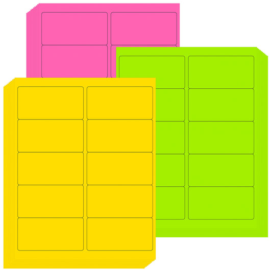 L LIKED Neon Multi-Color Paper, Bright Fluorescent Stickers Handwritten or Inkjet/Laser Print Colored Labels, 2"X4" for Shipping Envelopes & Small Packages-Green, Yellow, Pink (30 Sheets 300 Labels)