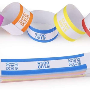 L LIKED Pack of 250 Currency Band Bundles Self Sealing Currency Straps Bands Money Bill Wrappers (50 of Each - 250 Assorted)