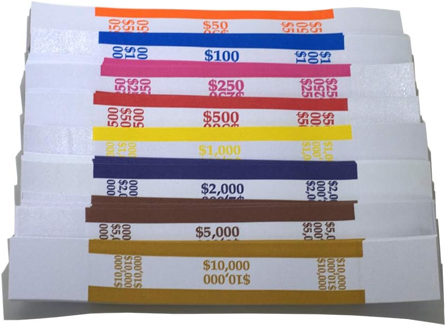 L LIKED Pack of 400 Money Band Bundles Self Sealing Currency Straps for Bill Wrappers (50 of Each - 400 Assorted)