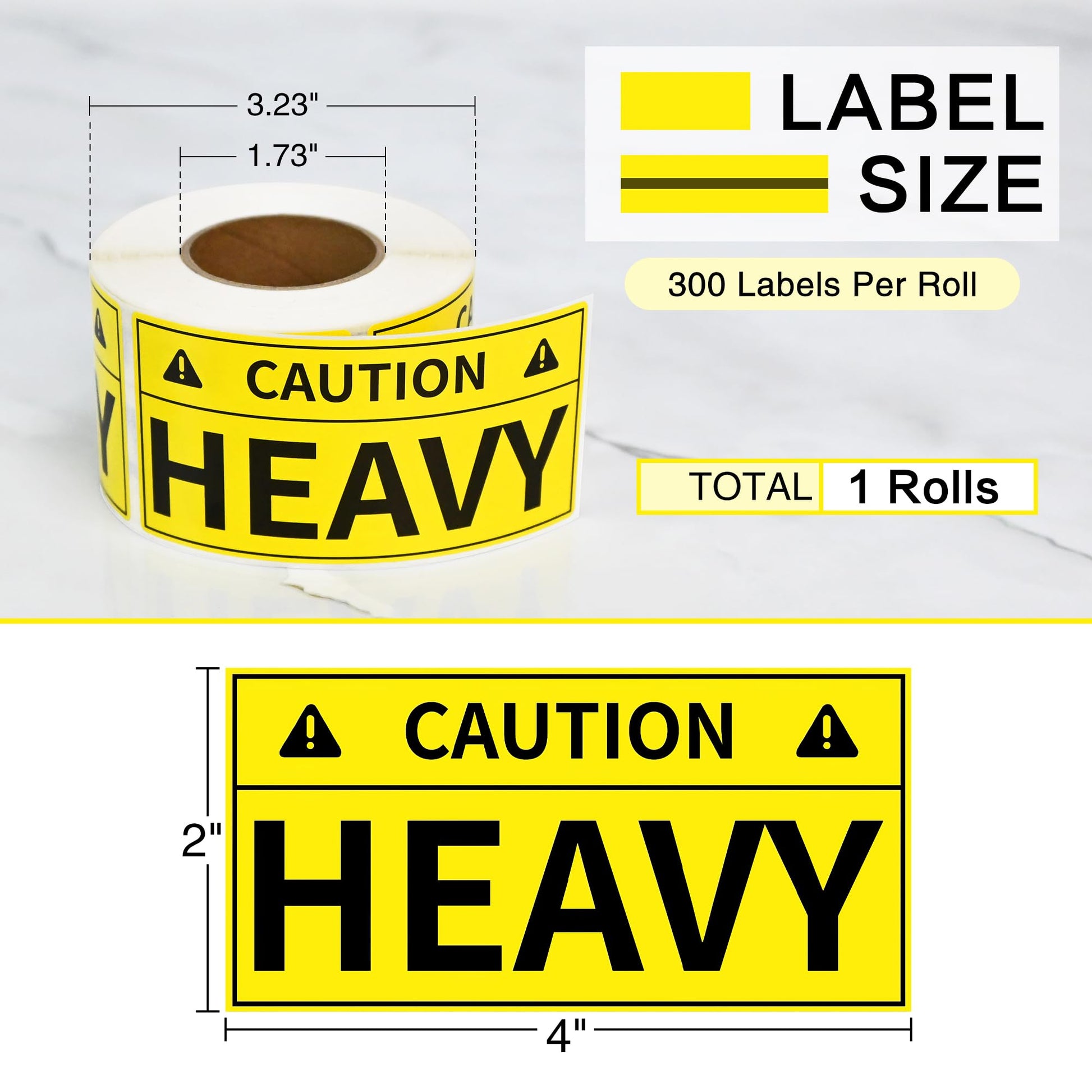 L LIKED Caution Heavy Sticker, 2 x 4 inch Yellow Heavy Special Handling Shipping Pallet Label Stickers, Caution Warning Labels for Shipping, Packing and Moving (300 Labels/Roll