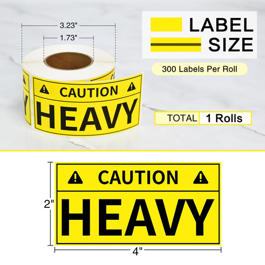 L LIKED Caution Heavy Sticker, 2 x 4 inch Yellow Heavy Special Handling Shipping Pallet Label Stickers, Caution Warning Labels for Shipping, Packing and Moving (300 Labels/Roll