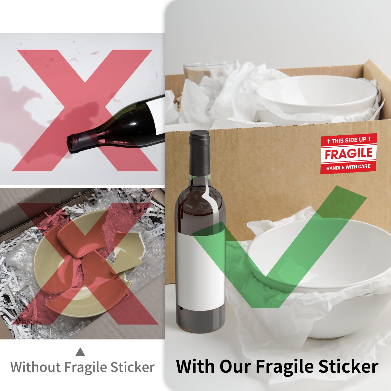 L LIKED 2"x 3" Fragile Stickers for Shipping and Moving,Strong Adhesive (Handle with Care,This Side Up)