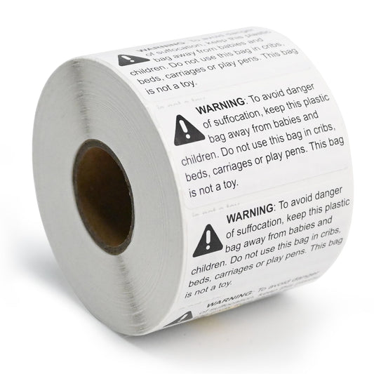 L LIKED Warning - Risk of Suffocation FBA-Approved 2" x 1" Pre-Printed Labels/Stickers for Shipping (1000 Labels per Roll)