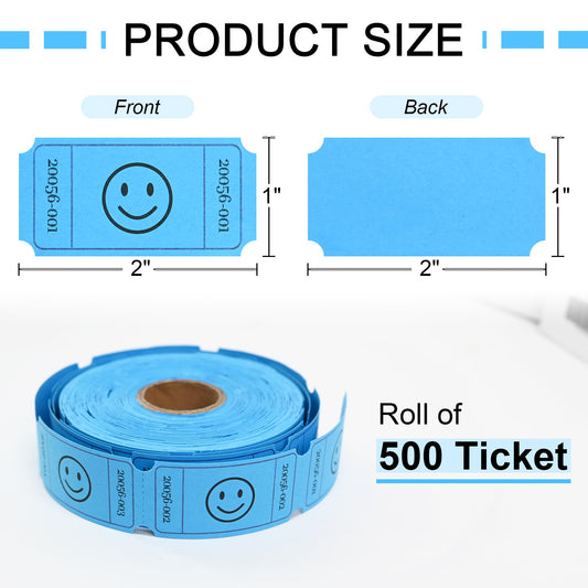 L LIKED Raffle Tickets, Smile,(6 Color Selection),Each Color with 500 Tickets,1"x2"Single Roll, Ticket for Events, Entry, Class Reward, Raffle & Prizes