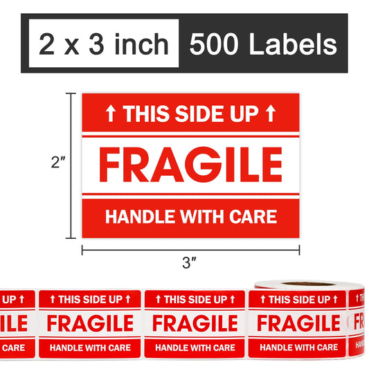 L LIKED 2"x 3" Fragile Stickers for Shipping and Moving,Strong Adhesive (Handle with Care,This Side Up)