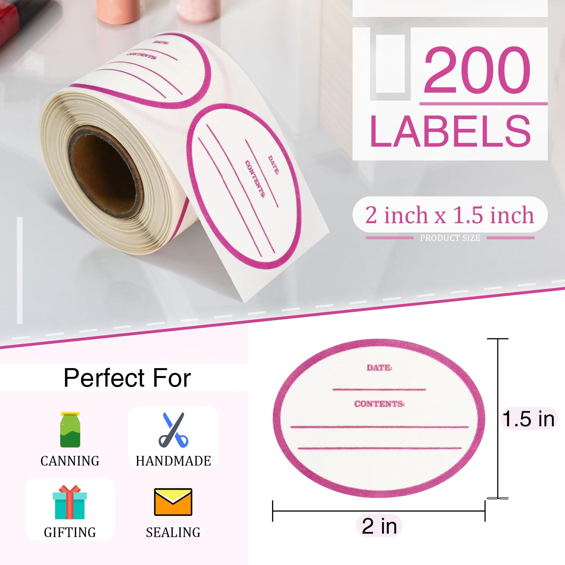 L LIKED 200 Stickers Dissolvable Food Labels for Containers 1 1/2" x 2"Canning Labels for Jars (Roll of 200) (1 Rolls)