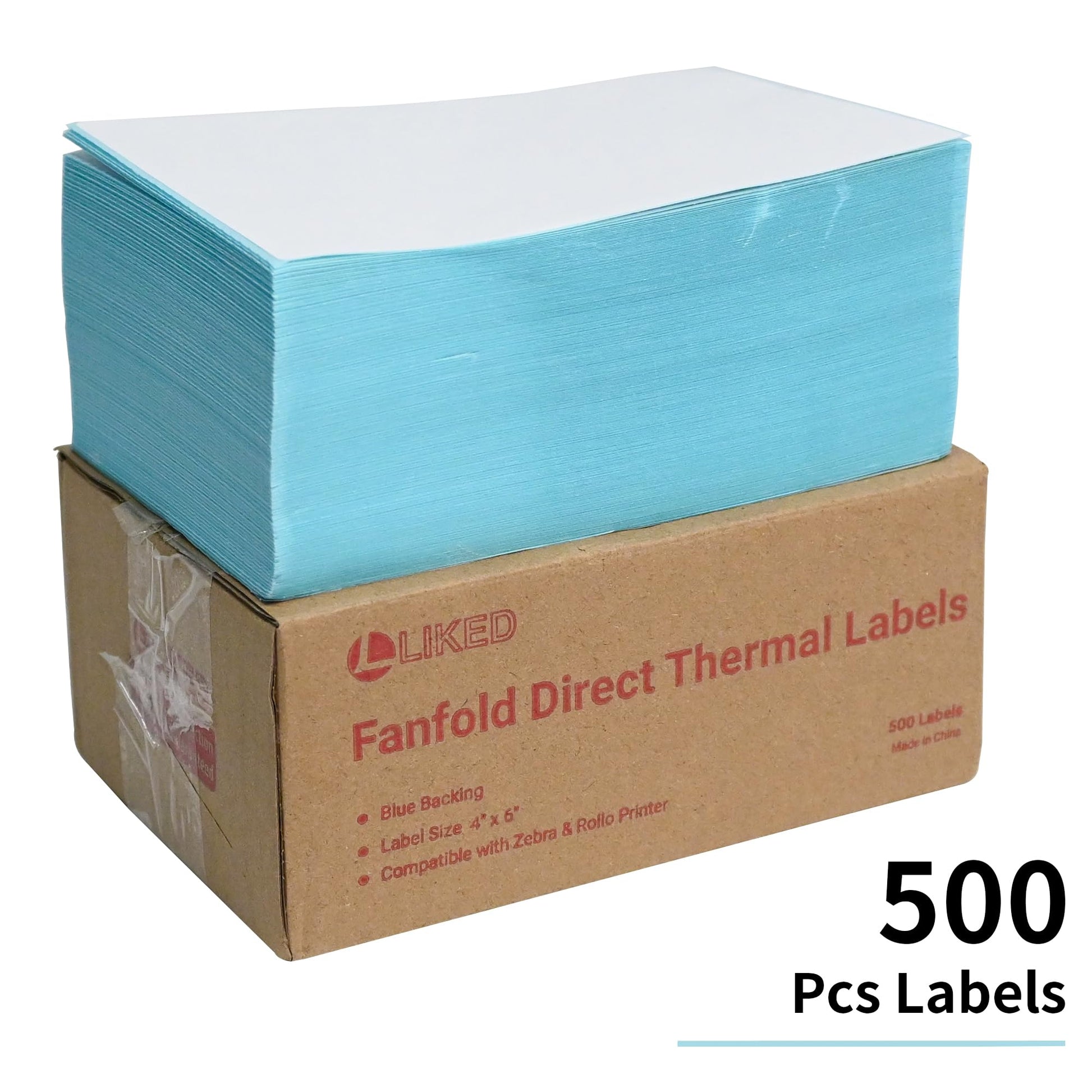 L LIKED 4" x 6" Fanfold Blue Direct Thermal Labels