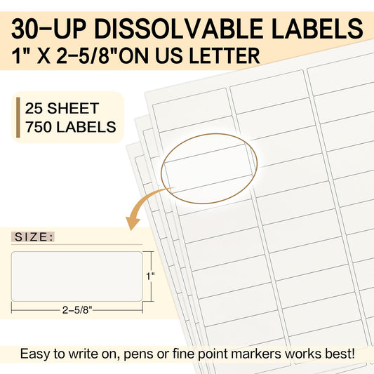 L LIKED Dissolvable Food Labels 8.5" x 11" Printable Sticker Paper for Laser & Inkjet Printers Full Sheets and 1" X 2-5/8" Sticket Labels,Freezer Labels-25 Sheets