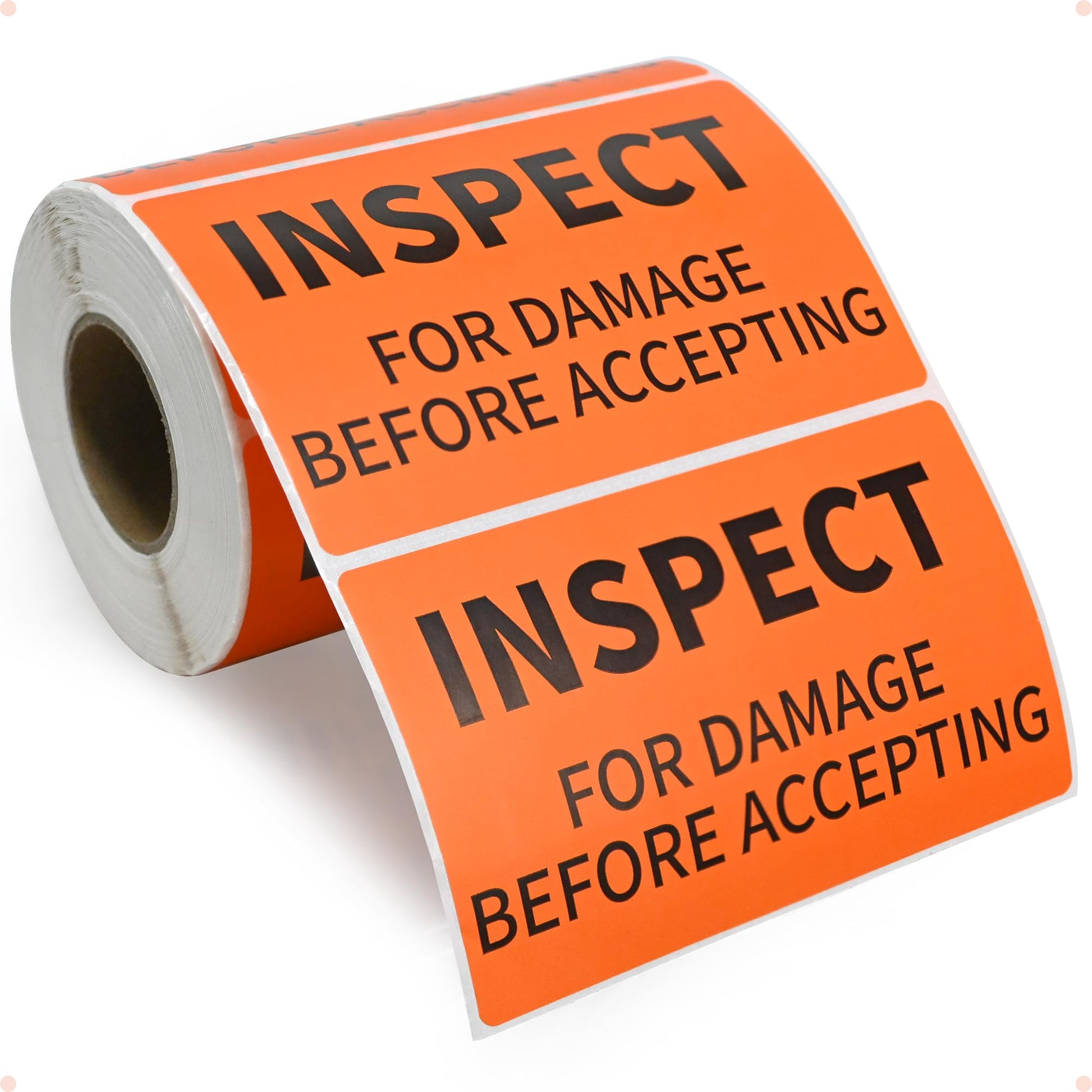 L LIKED Shipping Labels, 3" X 5" Inspect for Damage Before Accepting Warning Stickers for Shipping or Packing, Permanent Adhesive (500/Roll)