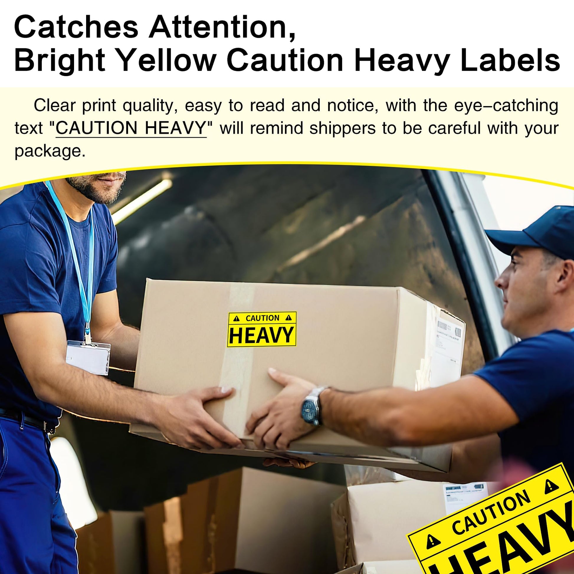 L LIKED Caution Heavy Sticker, 2 x 4 inch Yellow Heavy Special Handling Shipping Pallet Label Stickers, Caution Warning Labels for Shipping, Packing and Moving (300 Labels/Roll