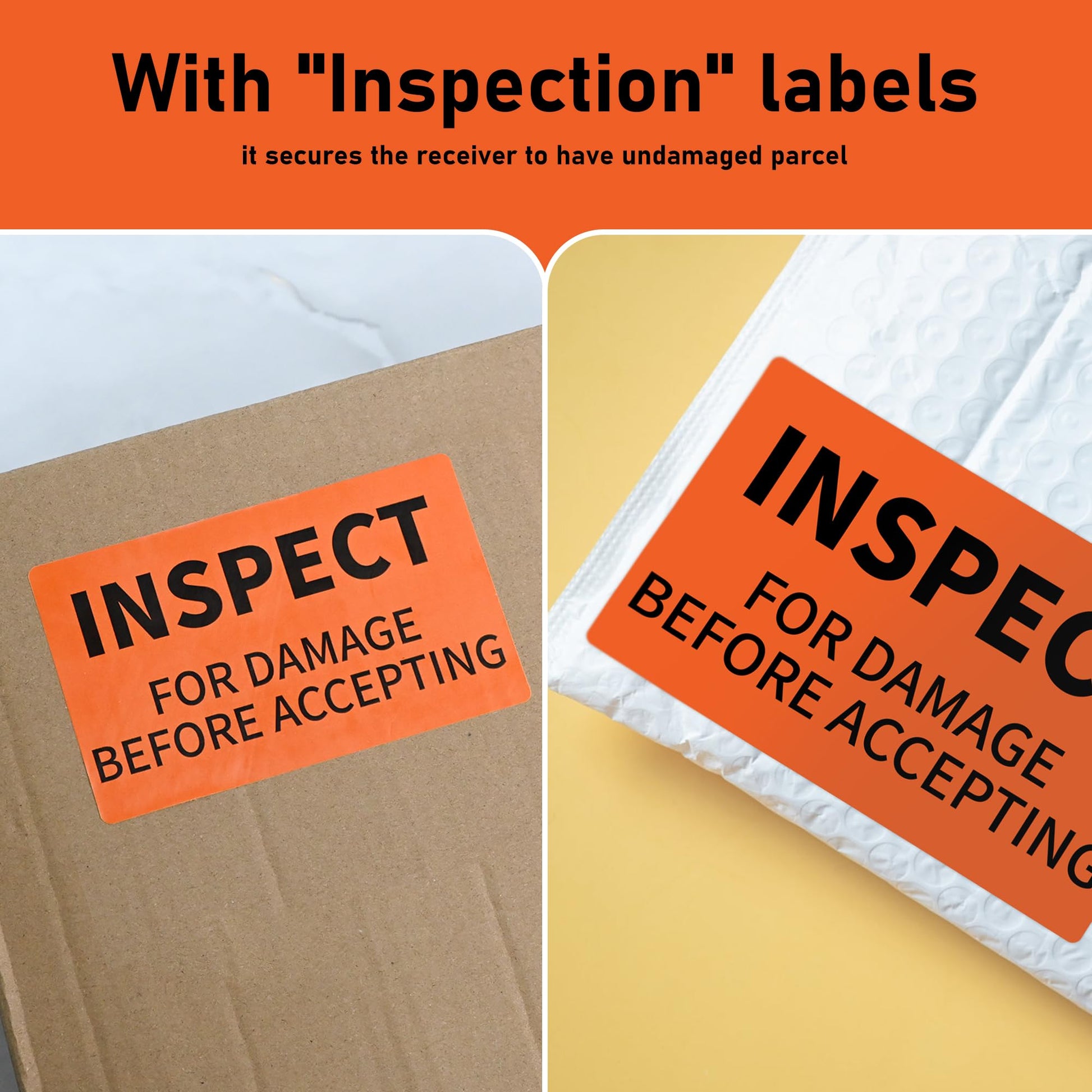 L LIKED Shipping Labels, 3" X 5" Inspect for Damage Before Accepting Warning Stickers for Shipping or Packing, Permanent Adhesive (500/Roll)