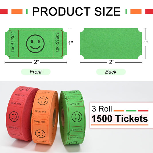 L LIKED Raffle Tickets -Rolls of 500 Tickets Each Consecutively Numbered Tickets for Event, Party, Concert, Carnivals & Other-Assorted Color