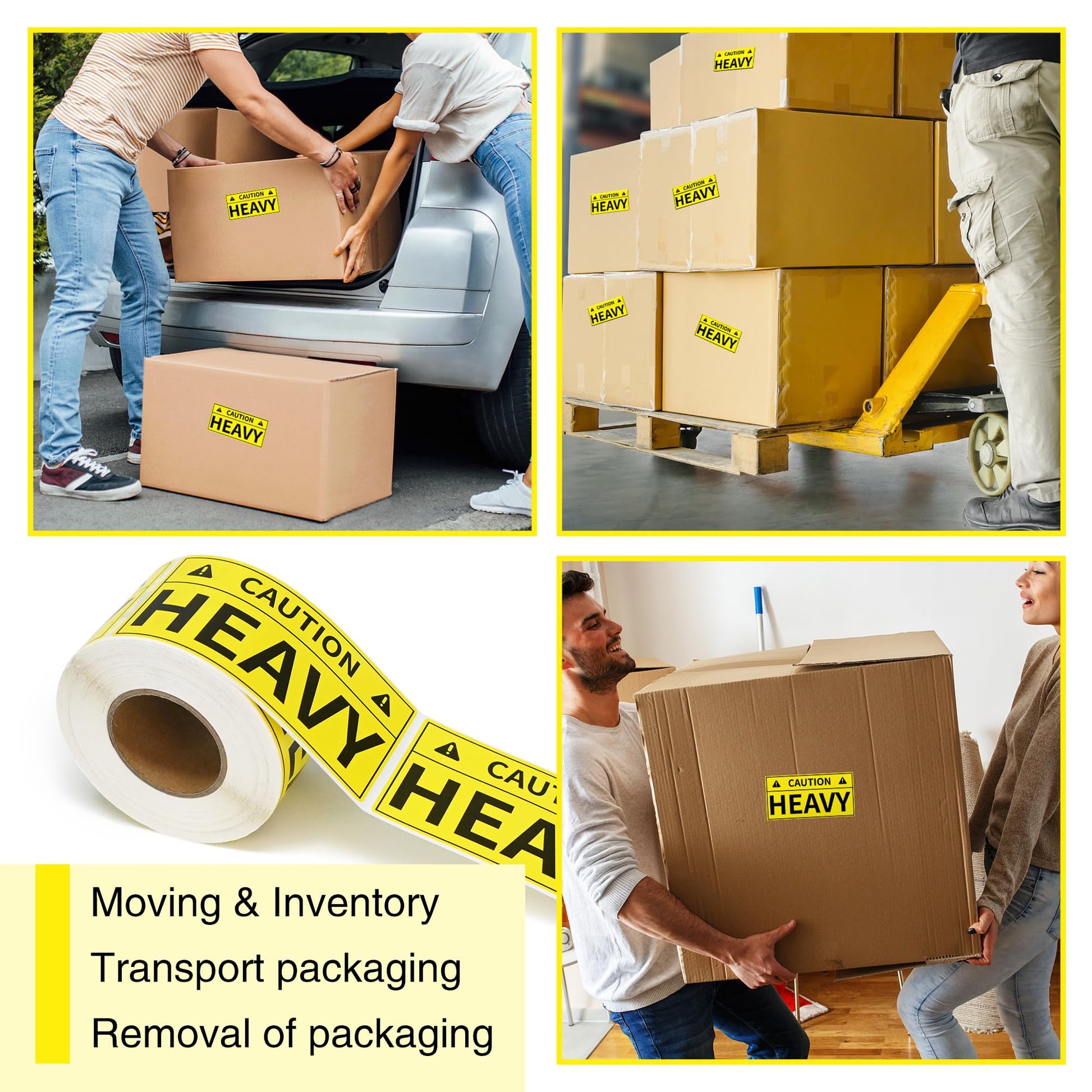 L LIKED Caution Heavy Sticker, 2 x 4 inch Yellow Heavy Special Handling Shipping Pallet Label Stickers, Caution Warning Labels for Shipping, Packing and Moving (300 Labels/Roll