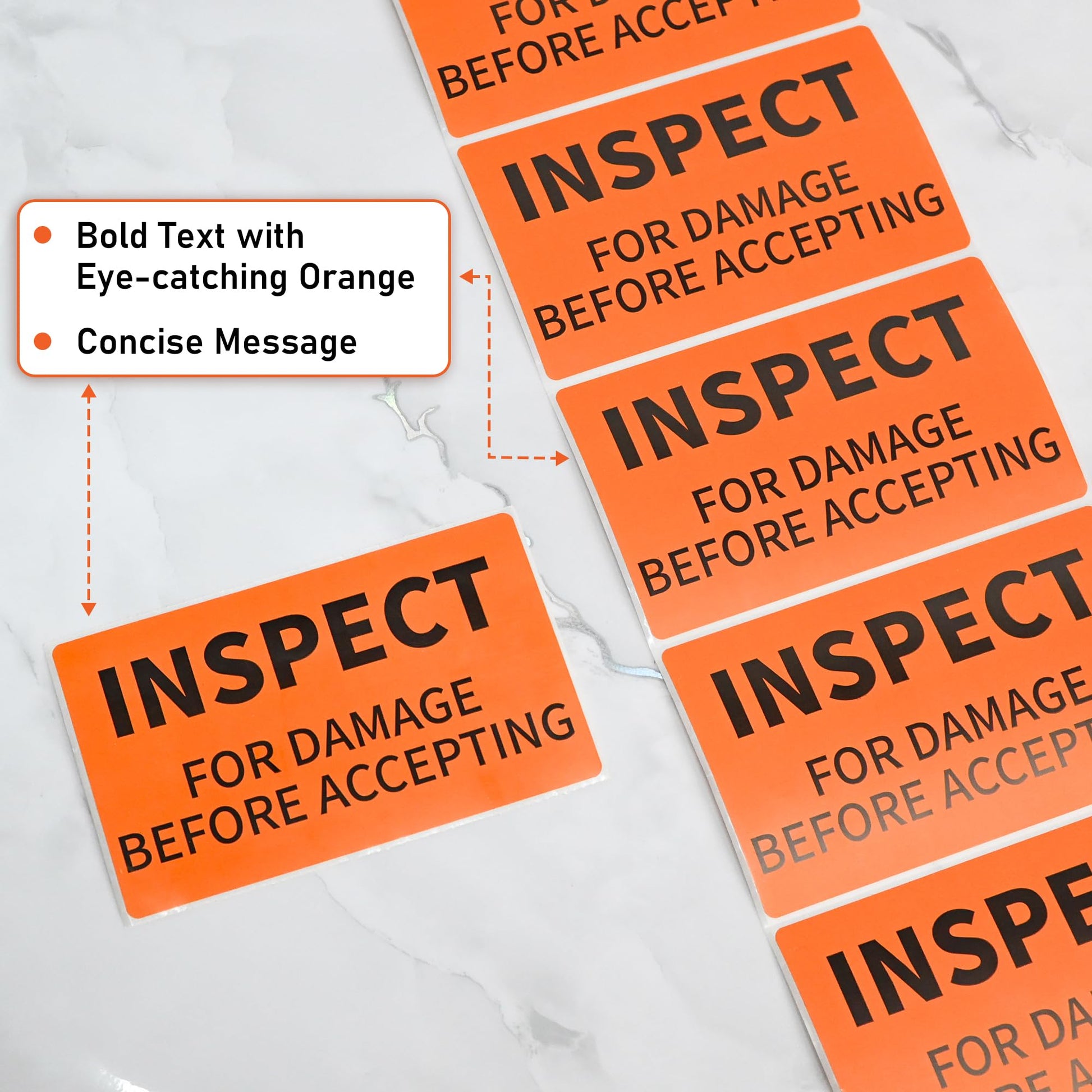 L LIKED Shipping Labels, 3" X 5" Inspect for Damage Before Accepting Warning Stickers for Shipping or Packing, Permanent Adhesive (500/Roll)