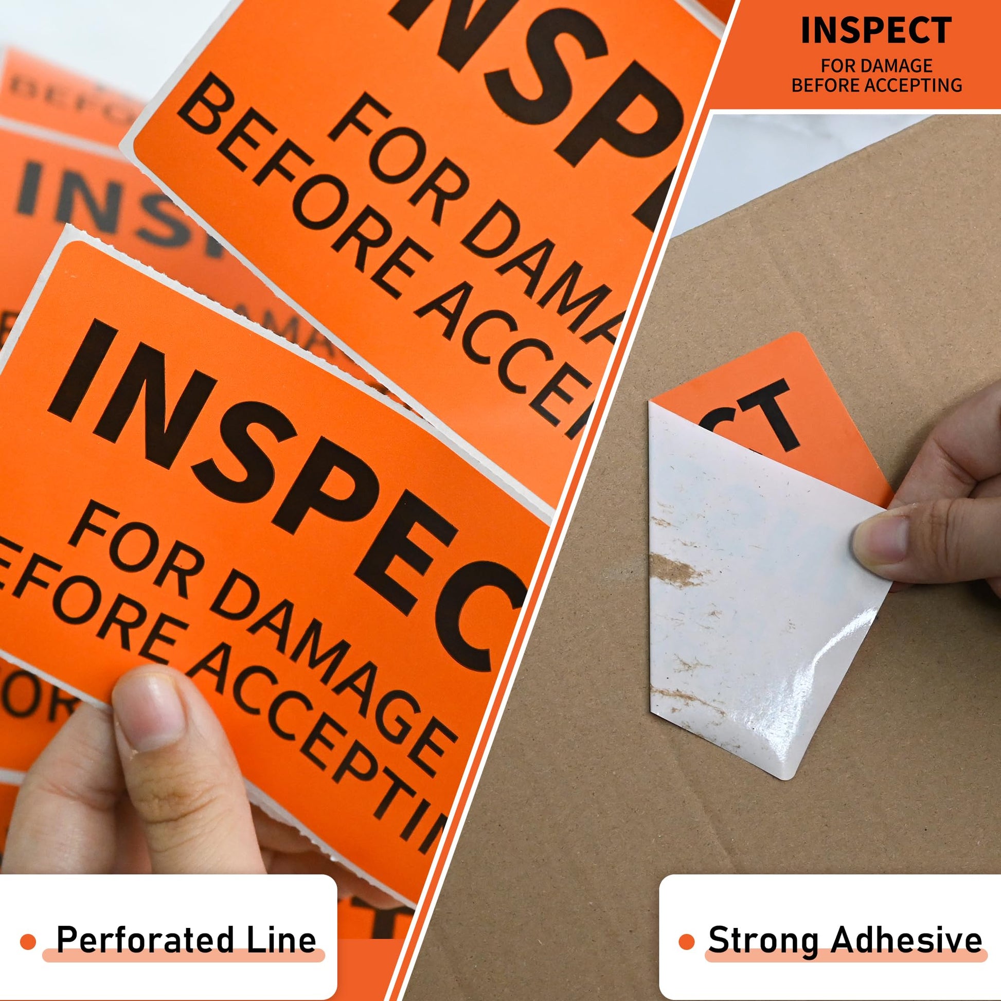 L LIKED Shipping Labels, 3" X 5" Inspect for Damage Before Accepting Warning Stickers for Shipping or Packing, Permanent Adhesive (500/Roll)