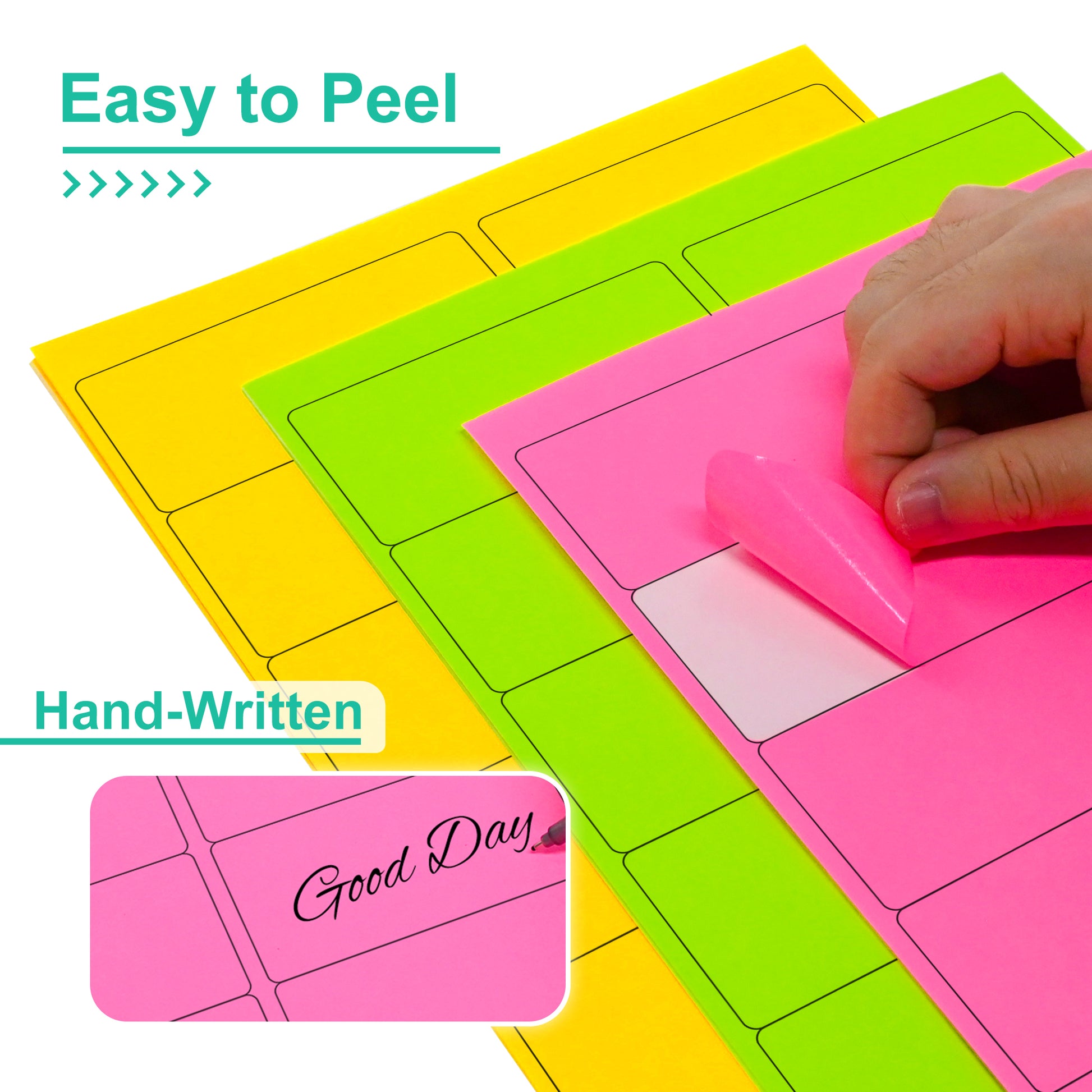 L LIKED Neon Multi-Color Paper, Bright Fluorescent Stickers Handwritten or Inkjet/Laser Print Colored Labels, 2"X4" for Shipping Envelopes & Small Packages-Green, Yellow, Pink (30 Sheets 300 Labels)