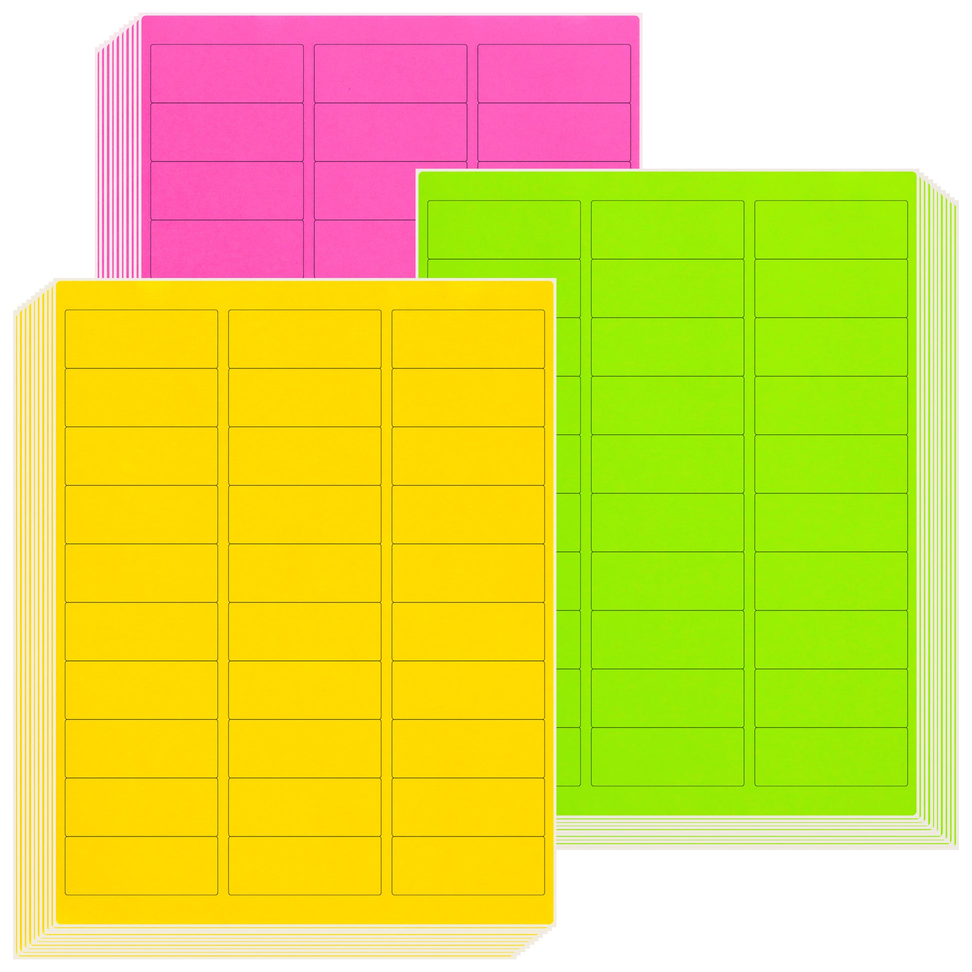 L LIKED Neon Multi-Color Paper, Fluorescent Neon Labels Handwritten or Inkjet/Laser Colored Labels, 1" X 2-5/8" for Shipping Envelopes & Packages-Green, Yellow, Pink, 30 Sheets, 900 Labels.