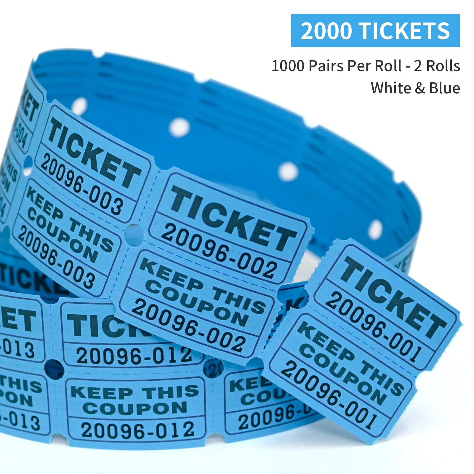 L LIKED 1000 Per Roll 2" x 2" Raffle Tickets with Perforations and Consecutive Numbers for Events,Entry,Class Reward,Fundraiser & Prizes-2 Rolls