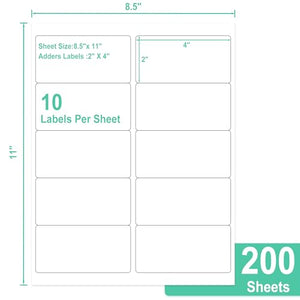 L LIKED Printable White Sticker Labels 2 x 4 Inches Mailing Labels, Laser/Inkjet Printing - Matte, 10 per Sheets