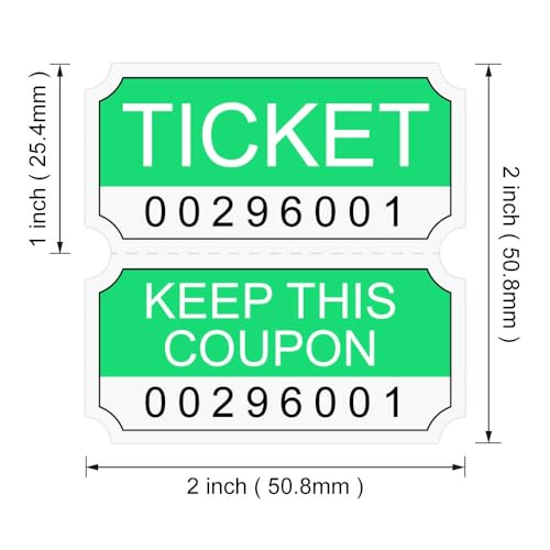 L LIKED 8000 Assorted Double Raffle Tickets 2000 per Roll 50/50 (Neon Pink, Green, Red, Yellow)