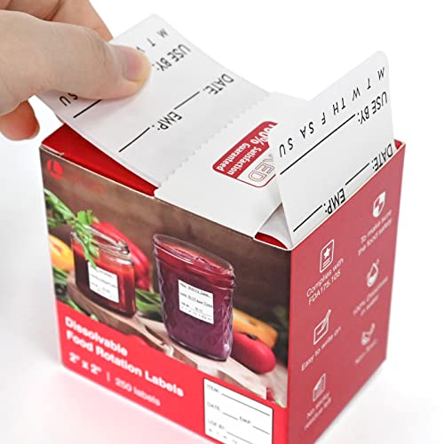 L LIKED Dissolvable Food Labels 2 x 2 Inch Shelf Life for Containers Use by Roll of 250 Labels