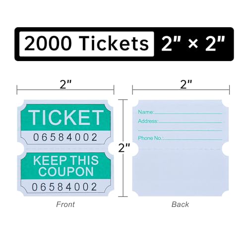 L LIKED 2000 Raffle Tickets, Double Roll, Ticket for Events, Entry, Class Reward, Fundraiser & Prizes