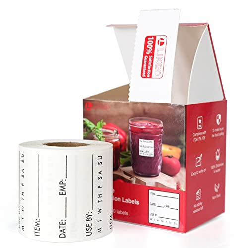 L LIKED Dissolvable Food Labels 2 x 2 Inch Shelf Life for Containers Use by Roll of 250 Labels