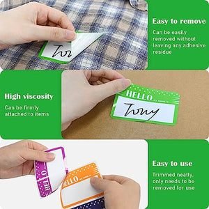 L LIKED Name Tags Stickers Assorted Name Tags for Clothes with Colorful Border No Residue