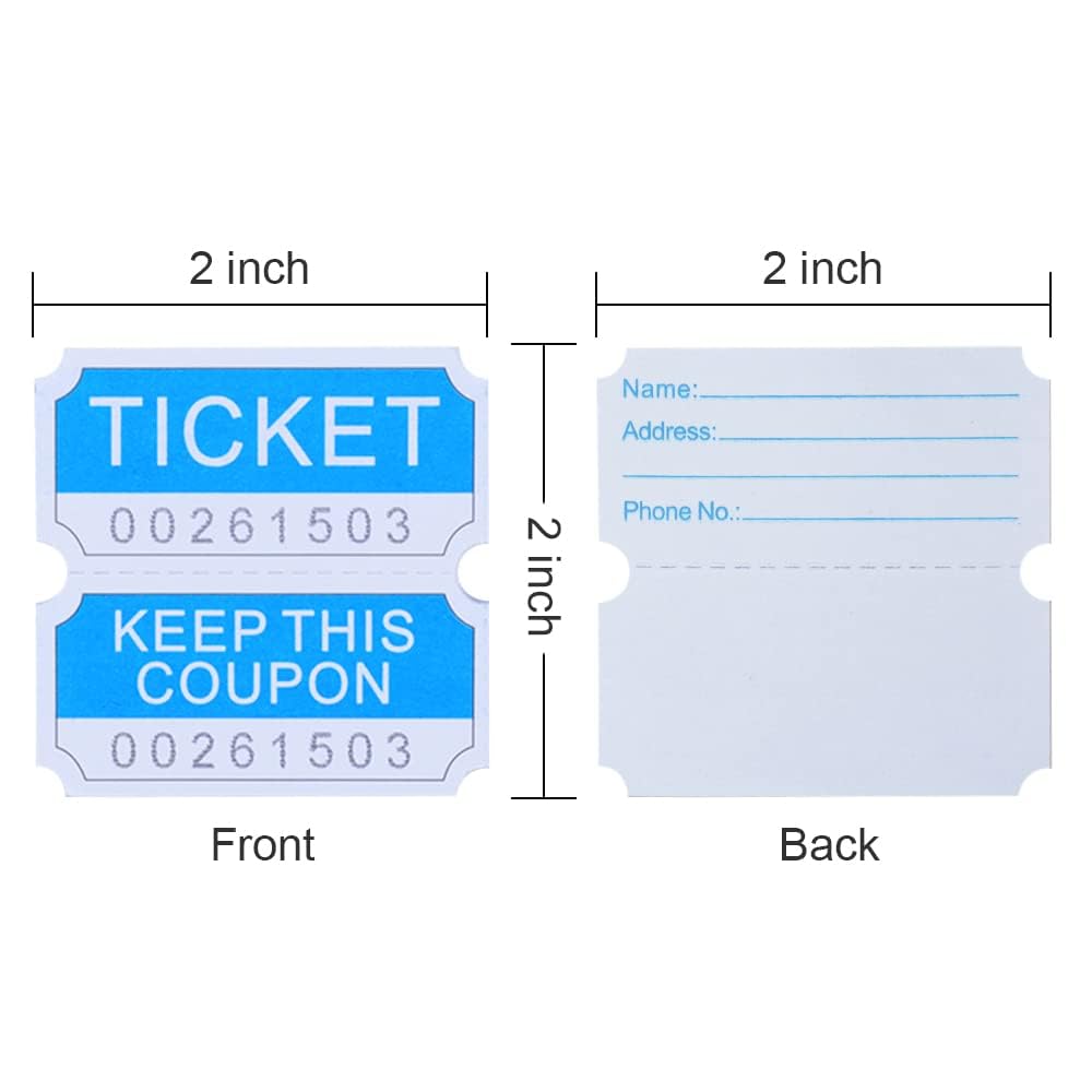 L LIKED 2,000 Assorted Double Raffle Tickets Roll (4 x 500 Tickets) 50/50 Stub Tickets for Events, Fairs, Roll with Consecutively Numbered