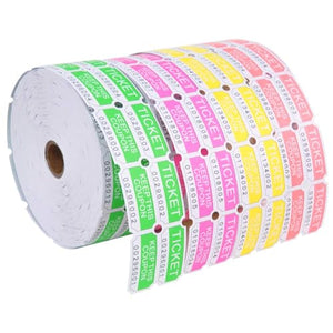 L LIKED 8000 Assorted Double Raffle Tickets 2000 per Roll 50/50 (Neon Pink, Green, Red, Yellow)