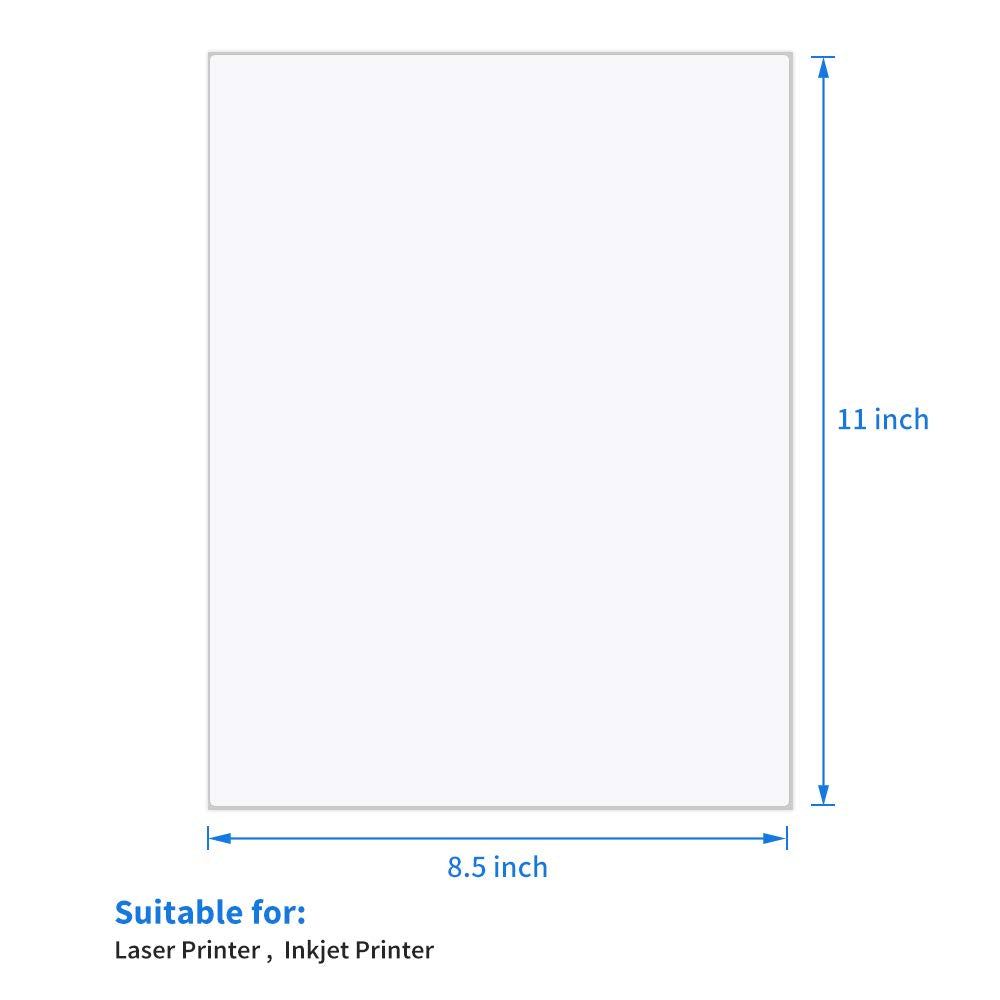 L LIKED Full-Sheet Sticker Paper 8-1/2" x 11" Self Adhesive Shipping Labels for Laser & Inkjet Printers