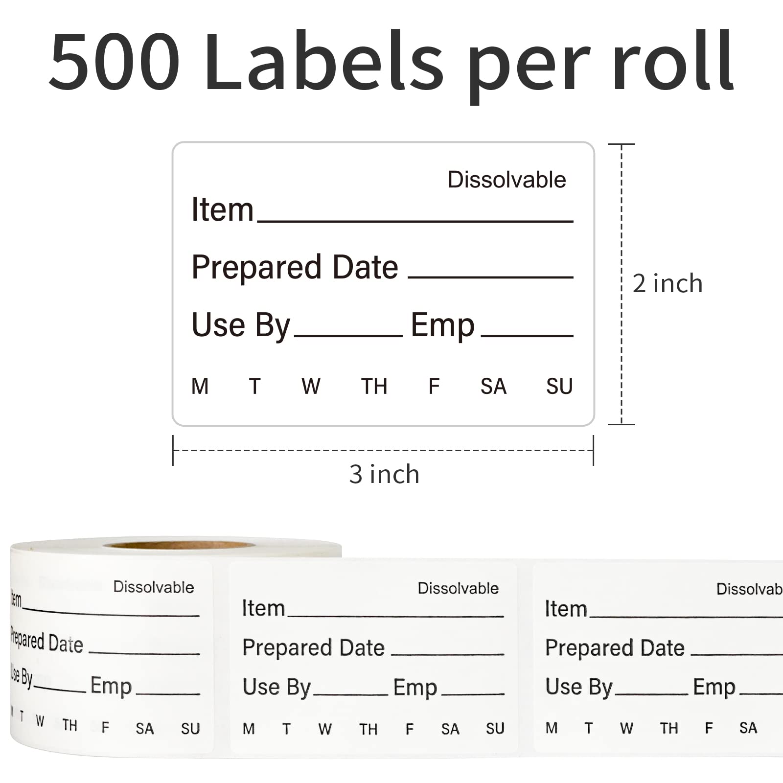 L LIKED 500 Stickers Dissolvable Food Label 2" x 3" Rotation Label Great use for Containers (Roll of 500)