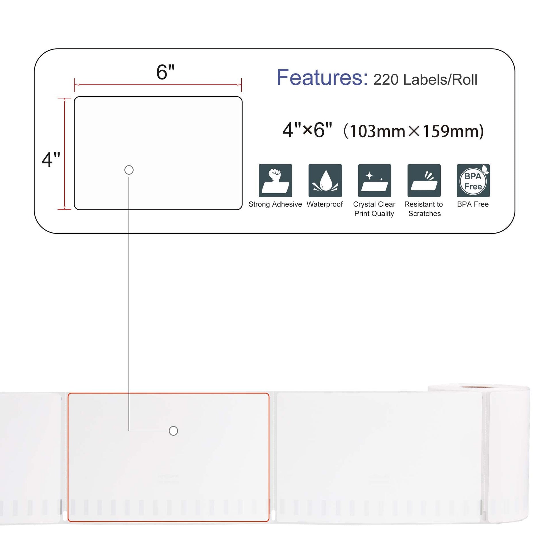 L LIKED Rolls Compatible with Dymo 1744907 Internet Postage Labels 4" x 6" Shipping Labels Compatible with Rollo, DYMO 4XL & Zebra Desktop Printers (220 Labels Per Roll)