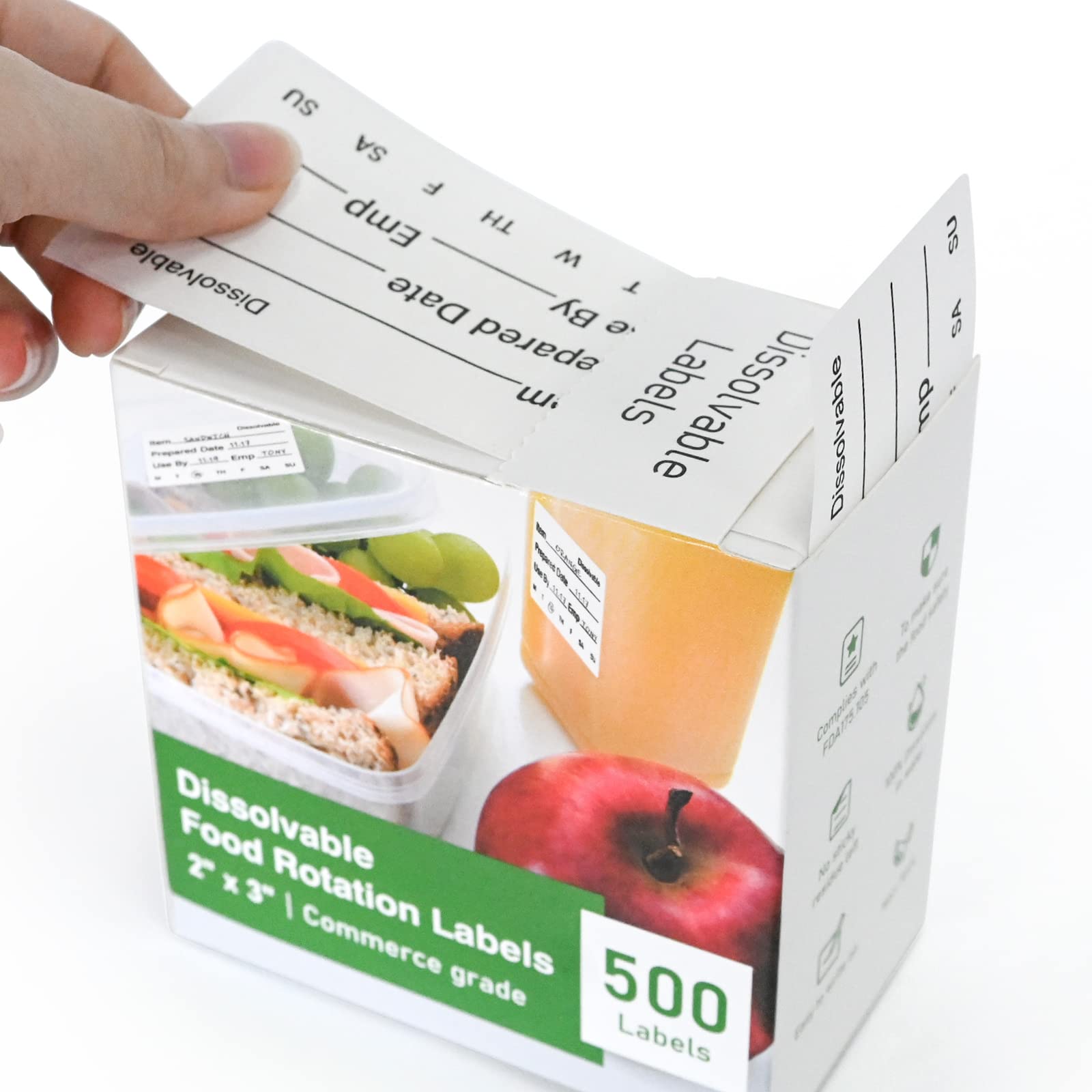 L LIKED 500 Stickers Dissolvable Food Label 2" x 3" Rotation Label Great use for Containers (Roll of 500)