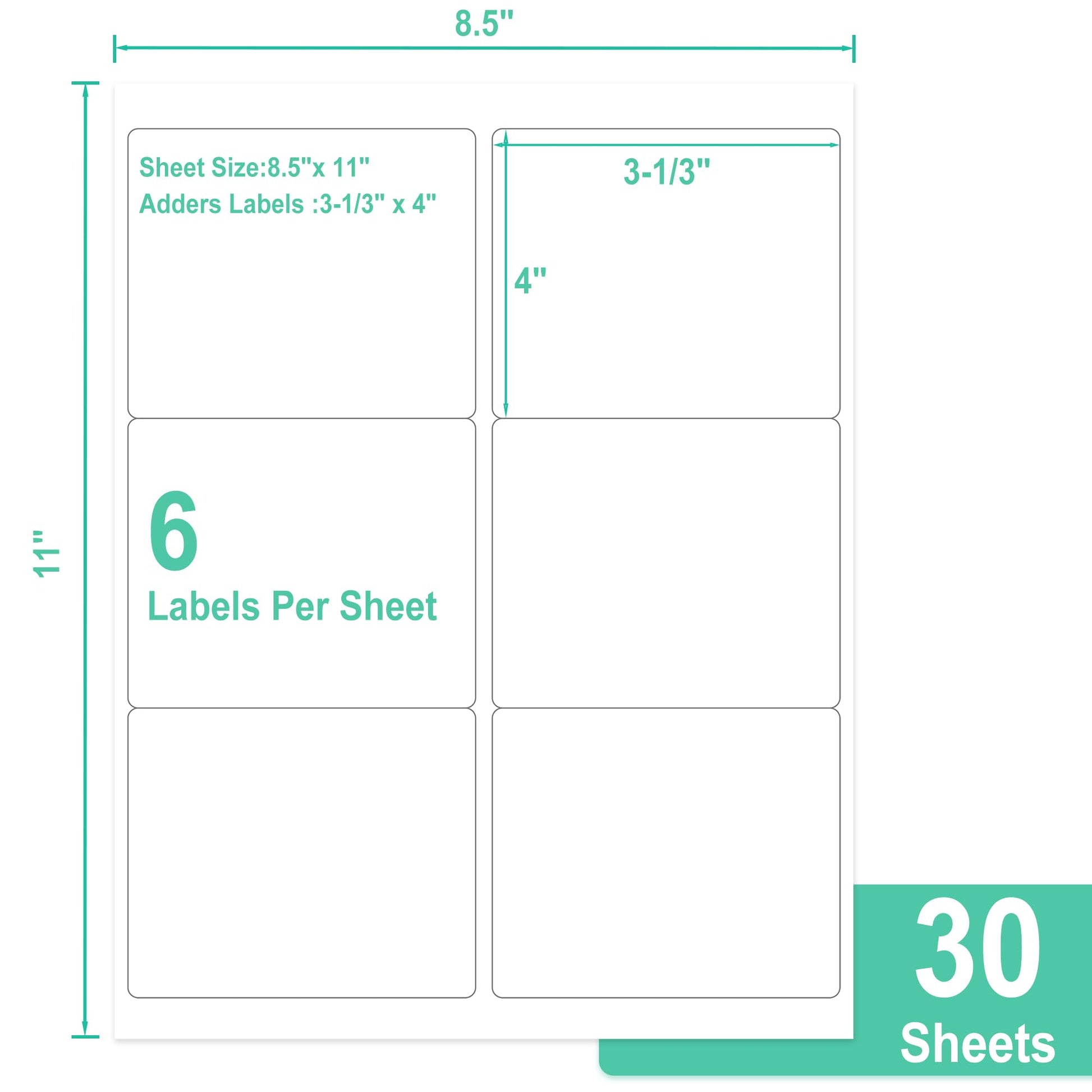 L Liked 3-1/3" x 4"  Printable White Sticker Labels, Laser/Inkjet Printing - Matte, Compatible with 5164, 5264 and 8164 Labels (6/sheet)