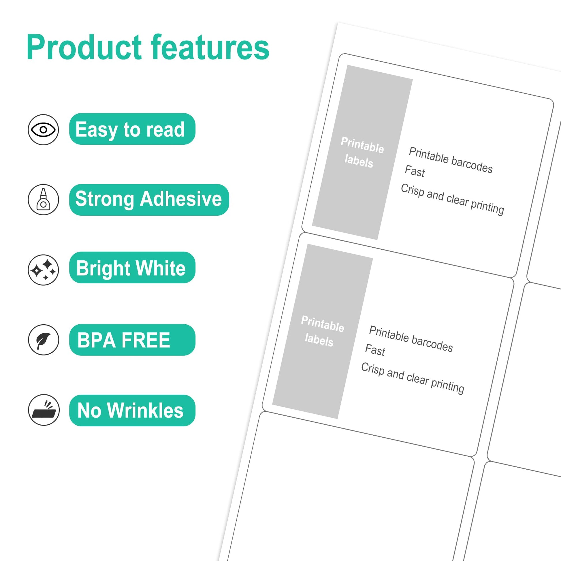 L Liked 3-1/3" x 4"  Printable White Sticker Labels, Laser/Inkjet Printing - Matte, Compatible with 5164, 5264 and 8164 Labels (6/sheet)