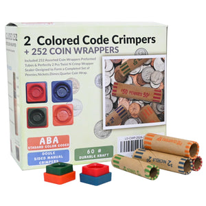 L LIKED 252 Assorted Coin Wrappers Preformed Tubes & 2 Twist N Crimp Wrapper Sealer -(Quarters, Pennies, Nickels and Dimes)