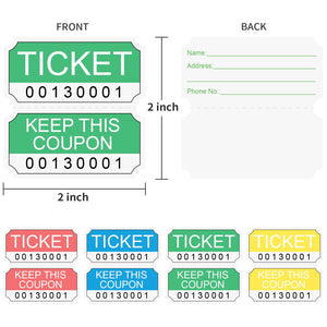 L LIKED 1000 Assorted Double Raffle Tickets 250 per Roll 50/50 Raffle Tickets(4 x 250 Tickets)