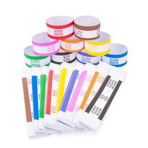 L LIKED Money Band Bundles Self Sealing Currency Straps for Bill Wrappers (9 Colors - 360 Assorted)