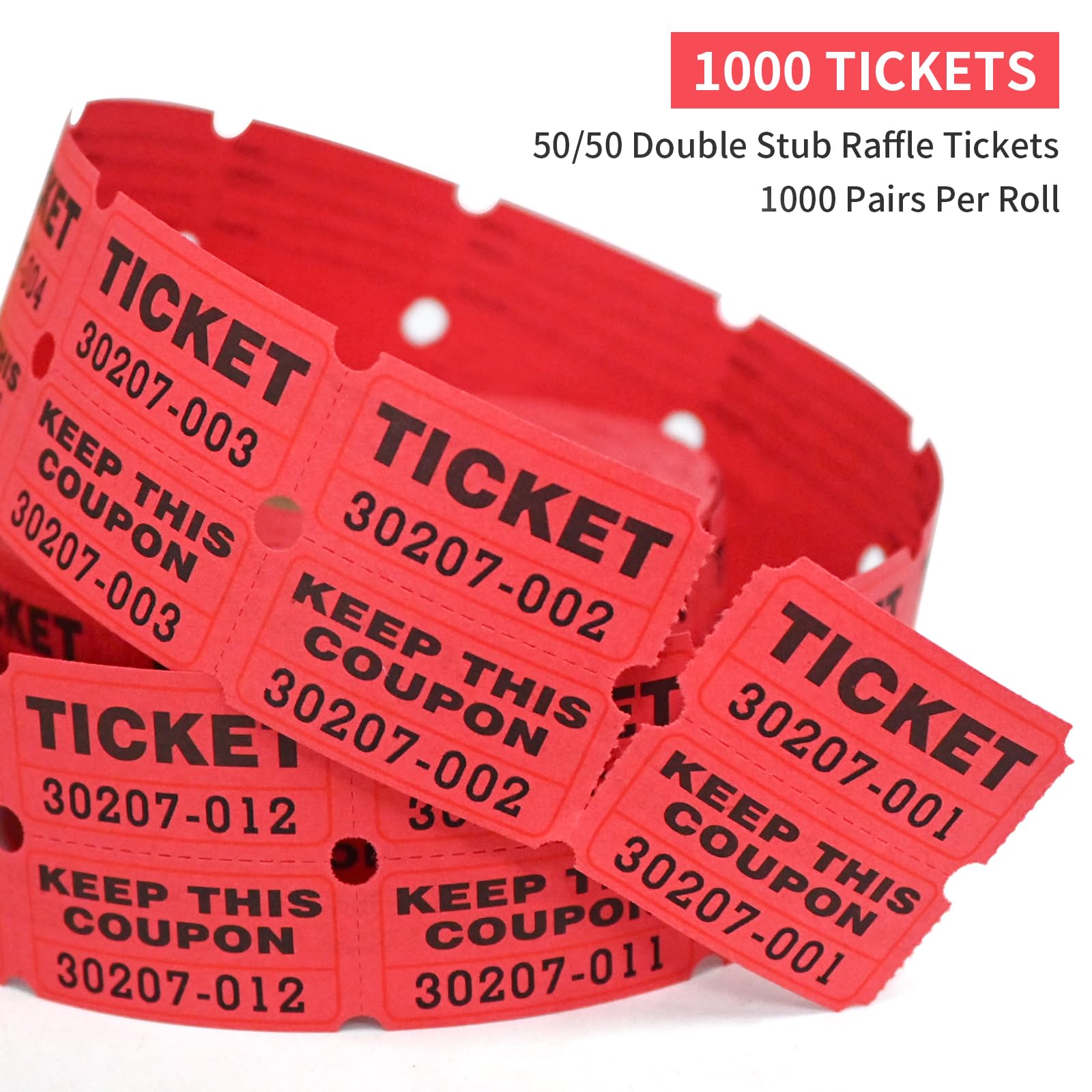 L LIKED Raffle Tickets Double Roll,Consecutively Numbered,50/50 Raffle Tickets for Event,Party,Prize,Drawing(3000 PCS Assorted)