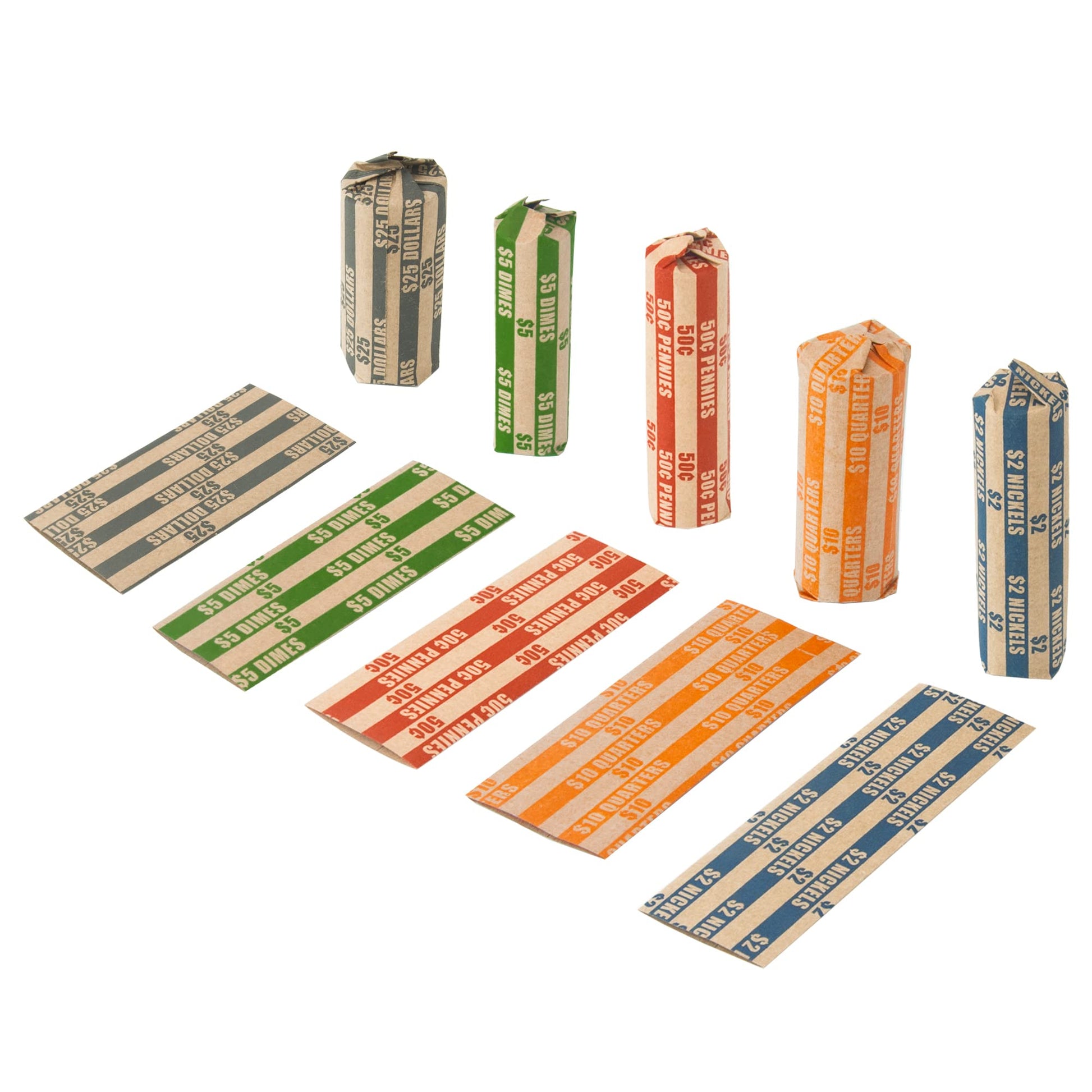 L LIKED 375 Assorted Bundle Flat Striped Coin Wrappers (75 of Each - Penny, Nickel, Dime, Quarter, Dollar)