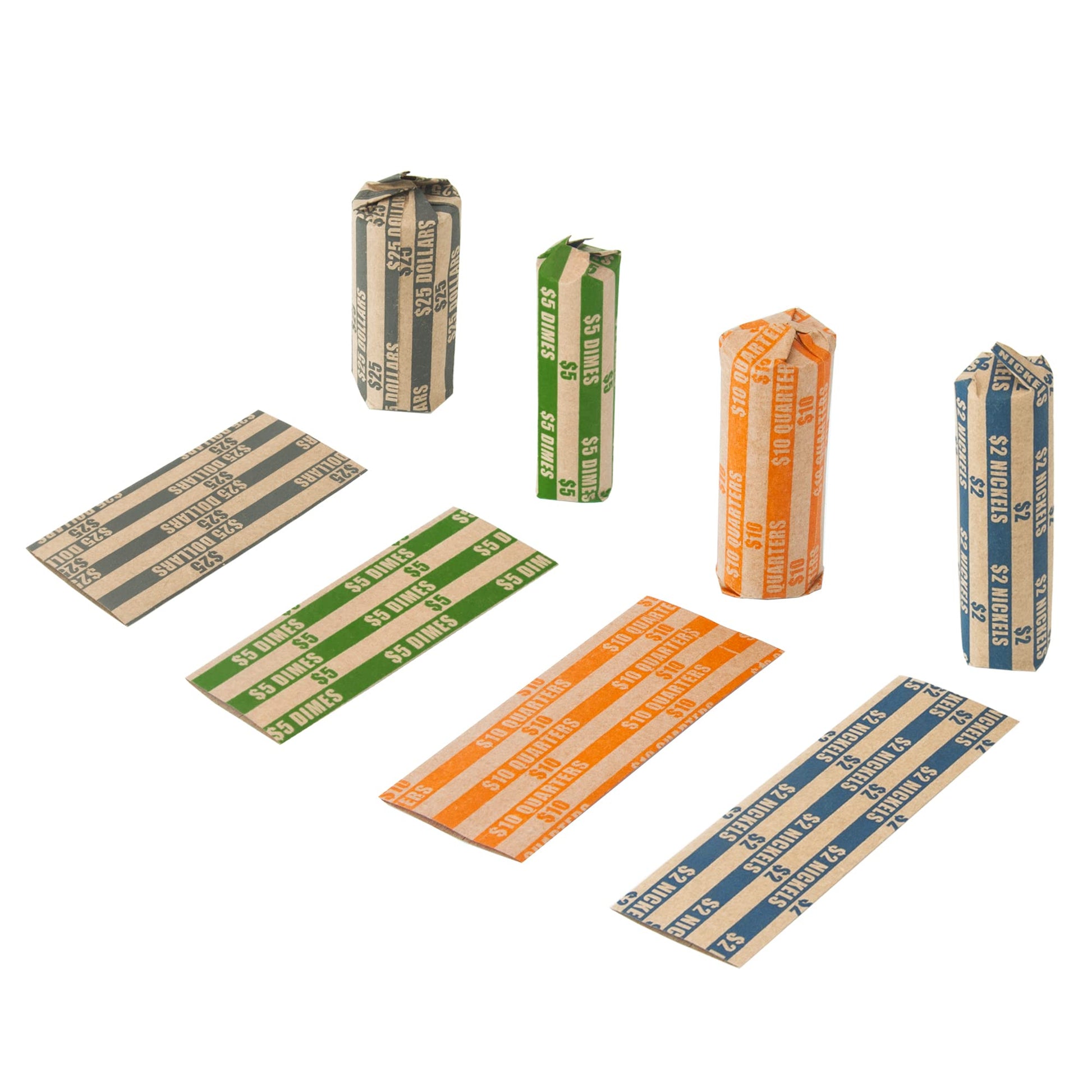 L LIKED 300 Assorted Bundle Flat Striped Coin Wrappers (75 of Each - Nickel, Dime, Quarter and Dollar)