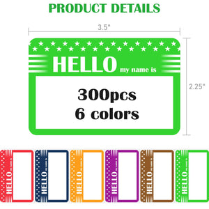 L Liked 300 Stickers - Colors Plain Name tag Labels with Perforated Line for School Office Home (Hello - 300 Labels)