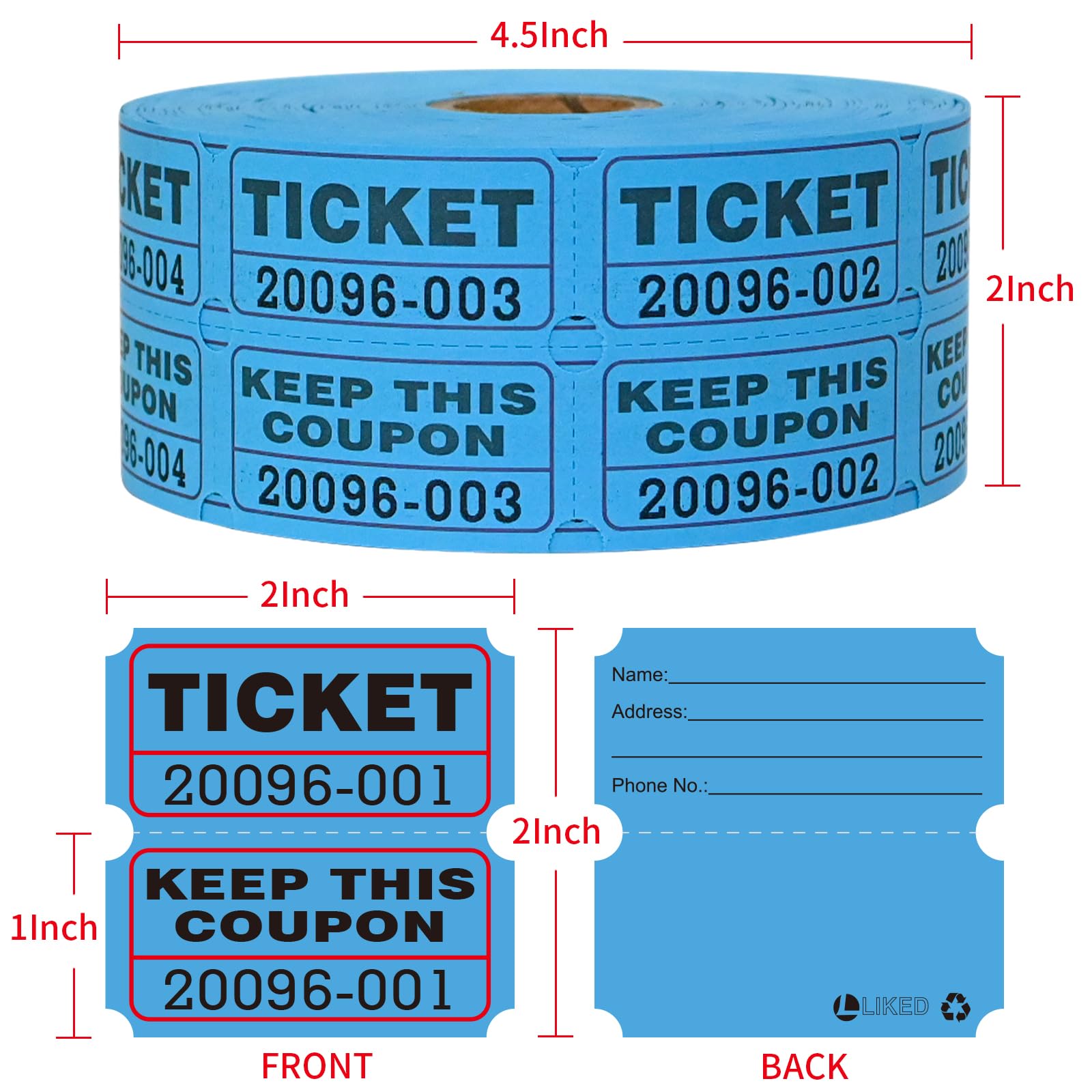 L LIKED Raffle Tickets Double Rolls 1000 per Roll 50/50 Raffle Tickets for Events, Entry, Class Reward, Fundraiser & Prizes