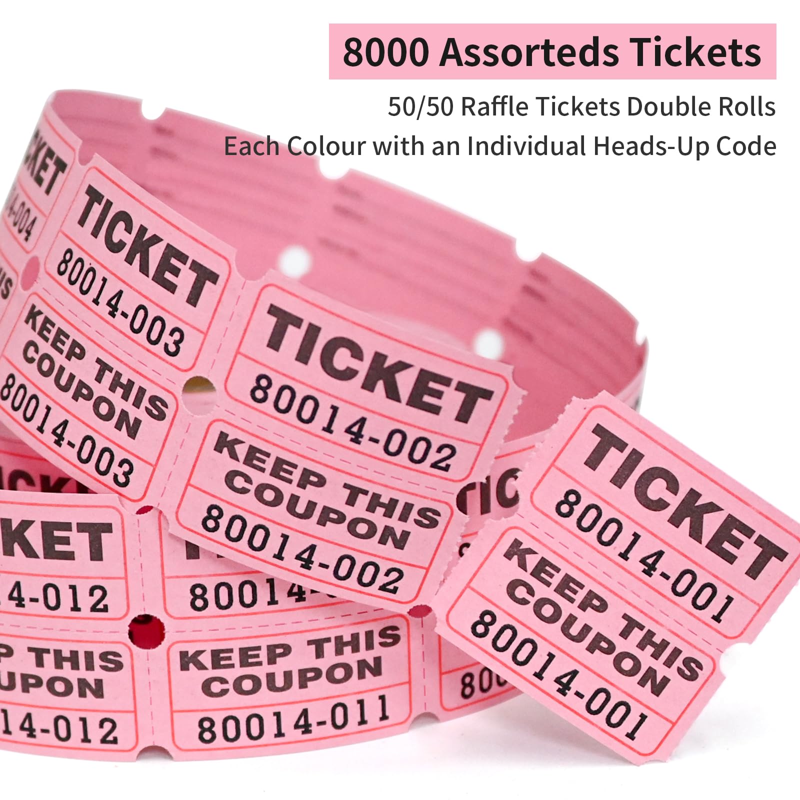 L LIKED 8000 Raffle Tickets 2" x 2" Raffle Tickets Consecutive Numbers for Events,Entry,Class Reward,Fundraiser & Prizes-1000 Tickets Per Roll,8 Rolls