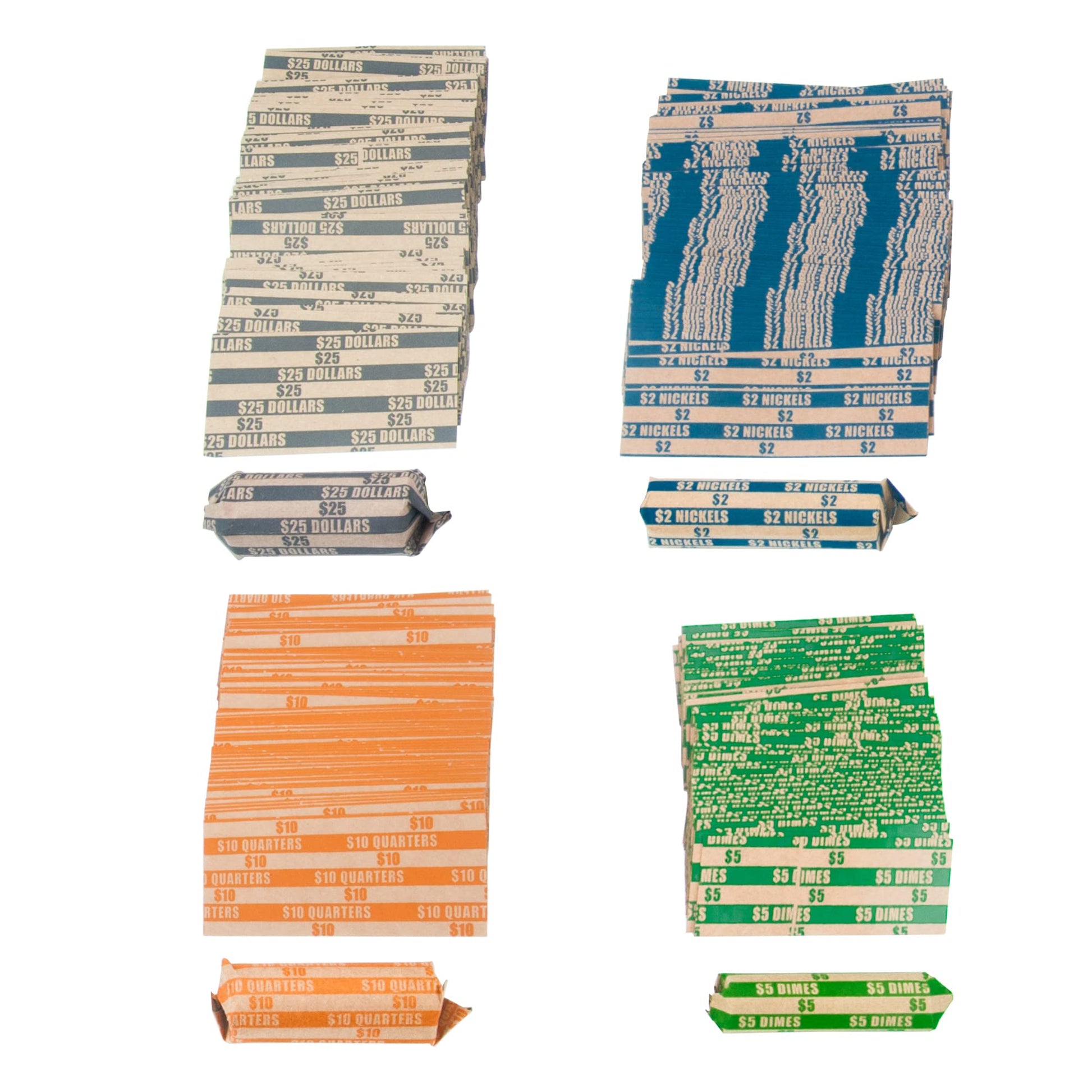 L LIKED 300 Assorted Bundle Flat Striped Coin Wrappers (75 of Each - Nickel, Dime, Quarter and Dollar)