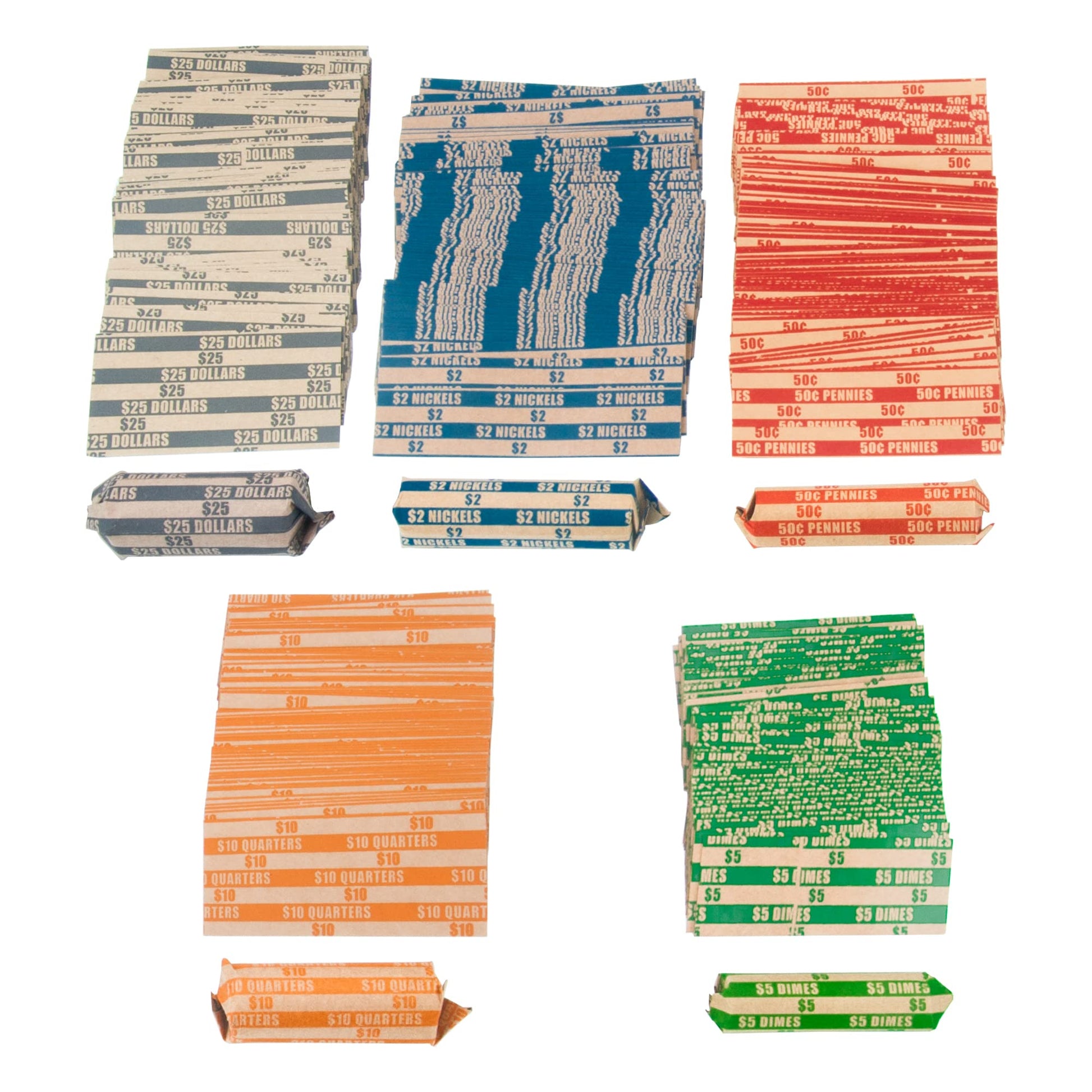 L LIKED 375 Assorted Bundle Flat Striped Coin Wrappers (75 of Each - Penny, Nickel, Dime, Quarter, Dollar)